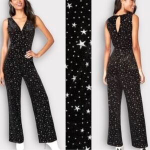 Modcloth Black Velvet Jumpsuit Silver Celestial Star Wide Leg Goth Witchy Medium